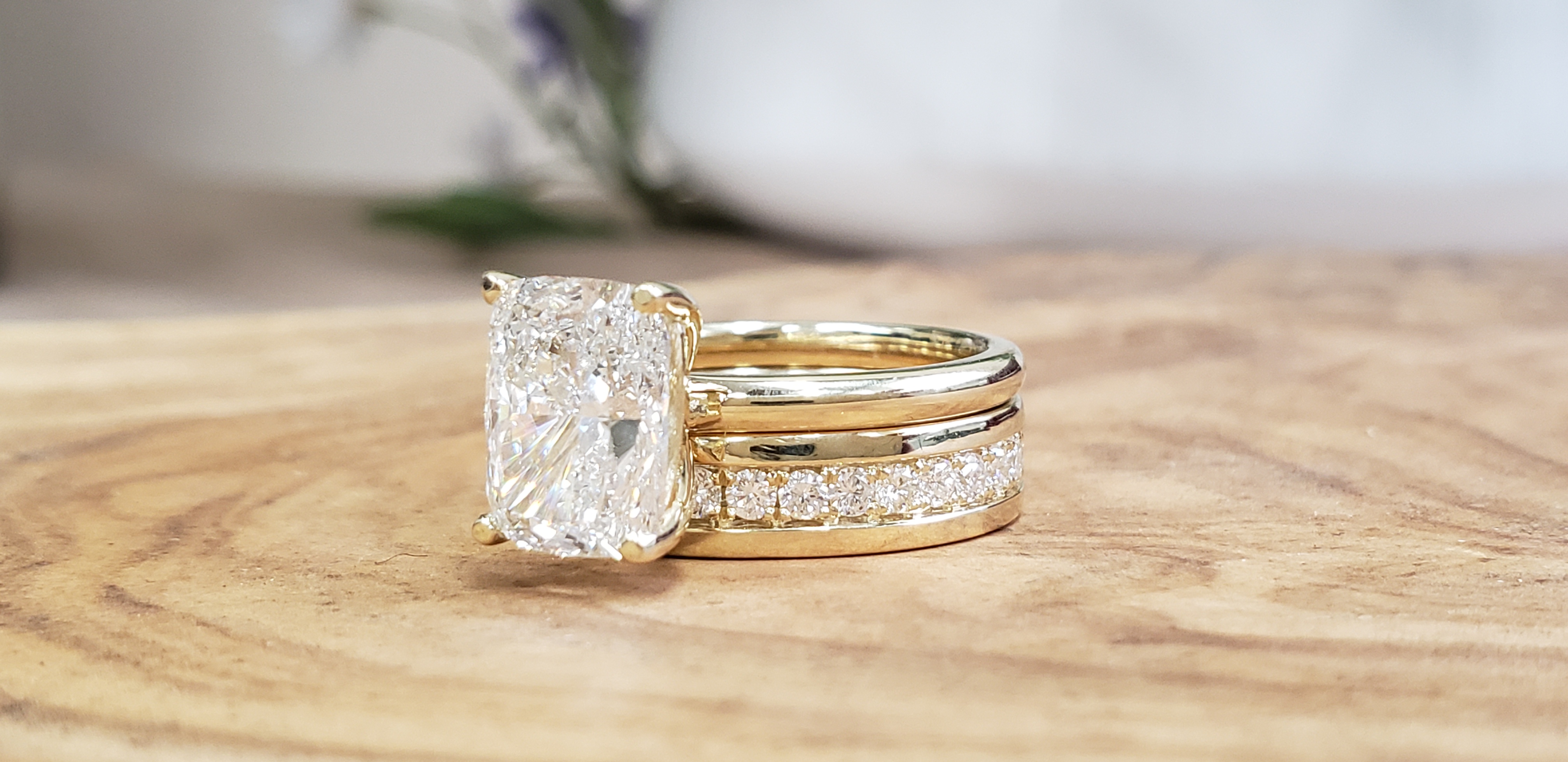 Cushion Cut Bridal Set with Eternity Band